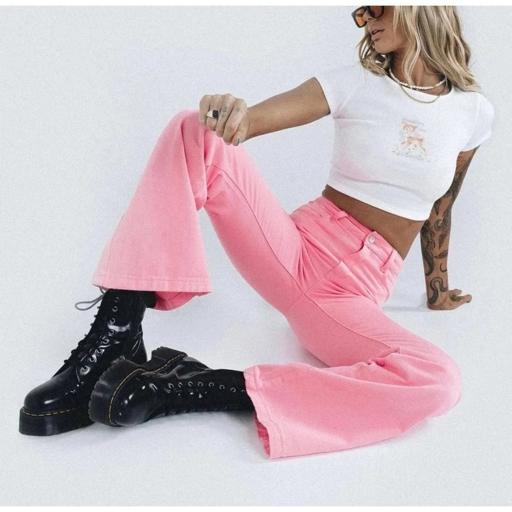 Princess Polly Pink High Waisted Flare Jeans Size 9/29‎ Bubblegum Denim Pants